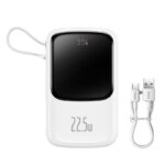 Baterie Externa Baseus 10000mAh Cablu Built-in USB Type-C 22.5W QC, SCP, AFC, FCP, Alba - imagine 4